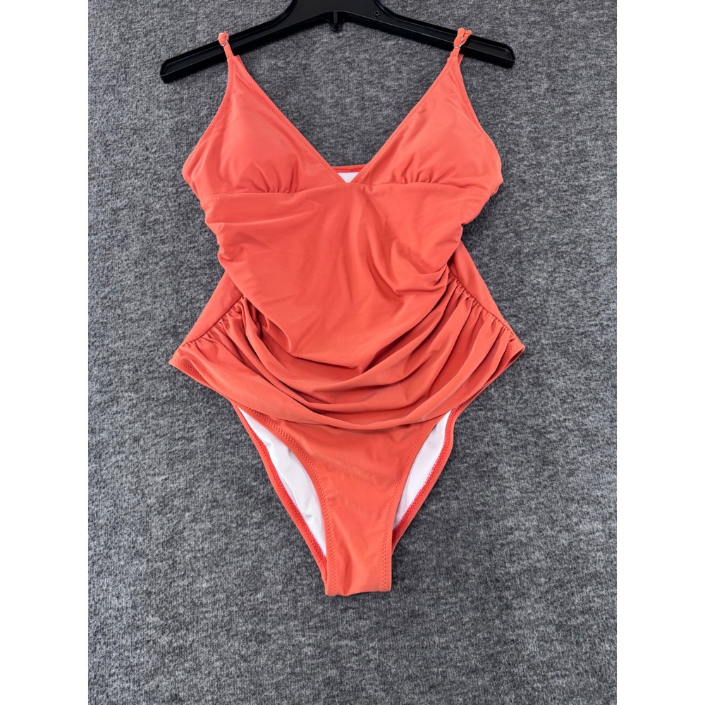 Cupshe Womens Ruched V-Neck One Piece Swimsuit Coral Orange Size‎ M